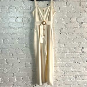 Chic off white jumpsuit with wide leg